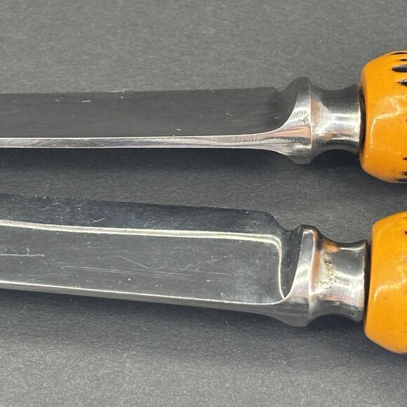 Vintage Crown Crest Sheffield England Stainless 2 Steak Knives‎ Faux Stag Antler - Picture 10 of 11